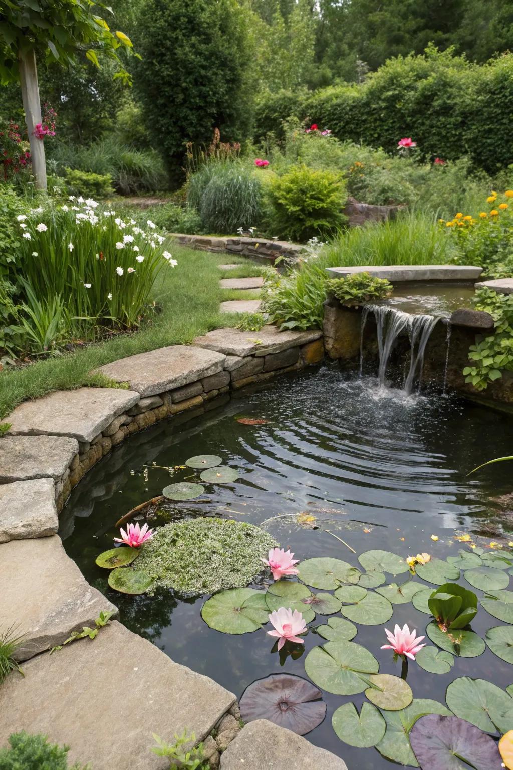 Add calm with a soothing water feature.