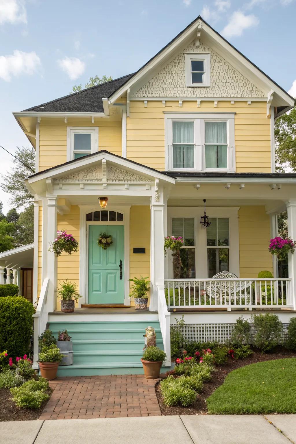 Mint green doors offer a refreshing cottage feel.