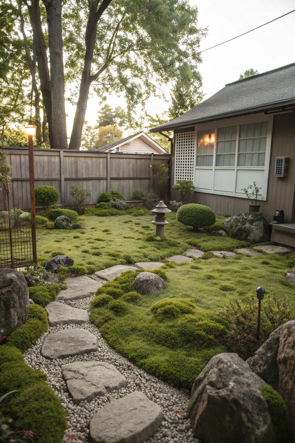 Moss provides a soft and serene ground cover.