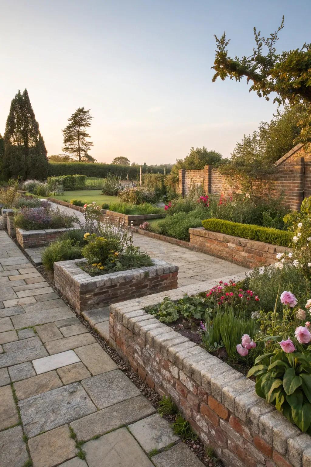 Defined garden beds create a tidy and organized look.