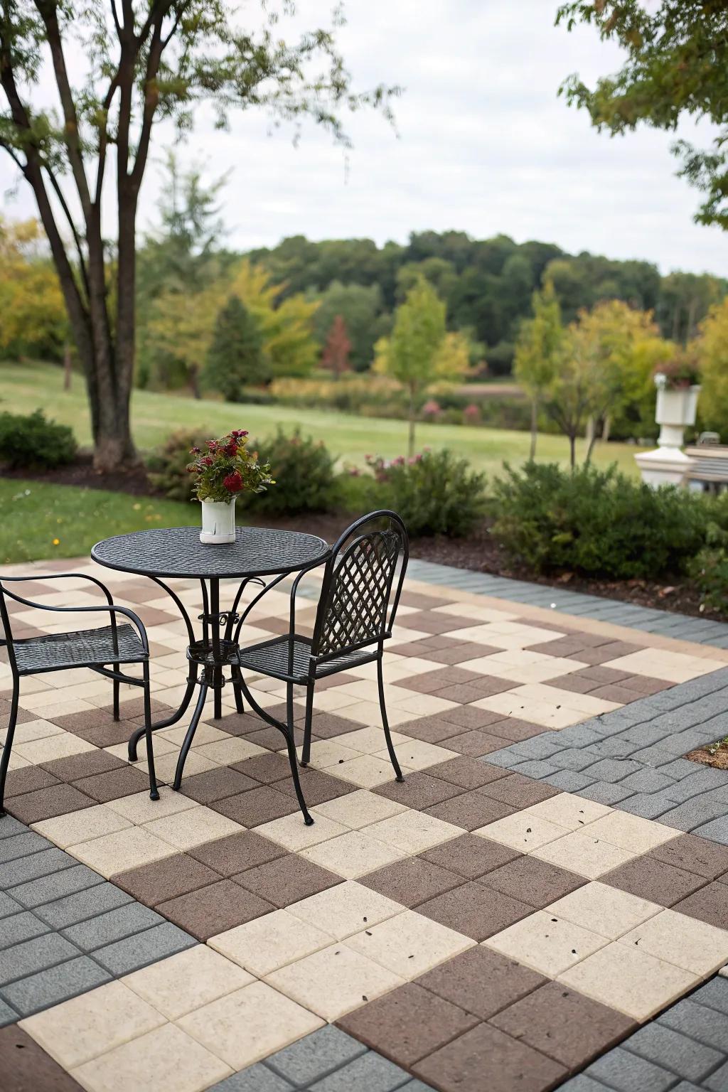 Checkerboard patio pattern for a playful twist.