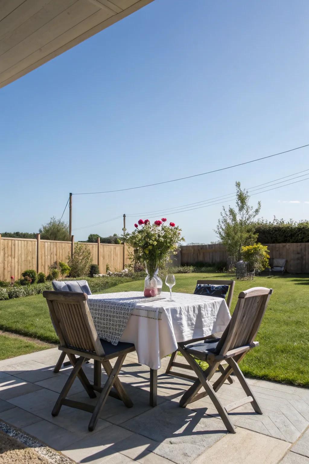 An inviting outdoor dining area perfect for meals in the fresh air.