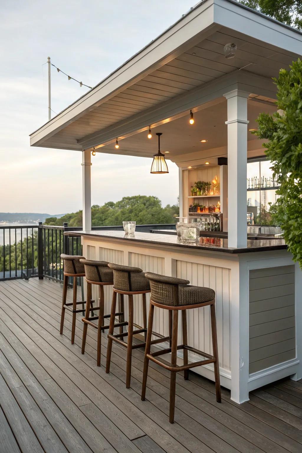 An elevated entertainment area on a 20x20 deck.