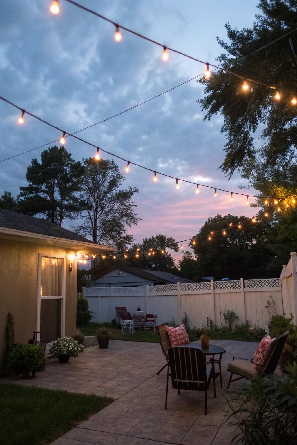 String lights bring a warm, inviting glow to your patio.