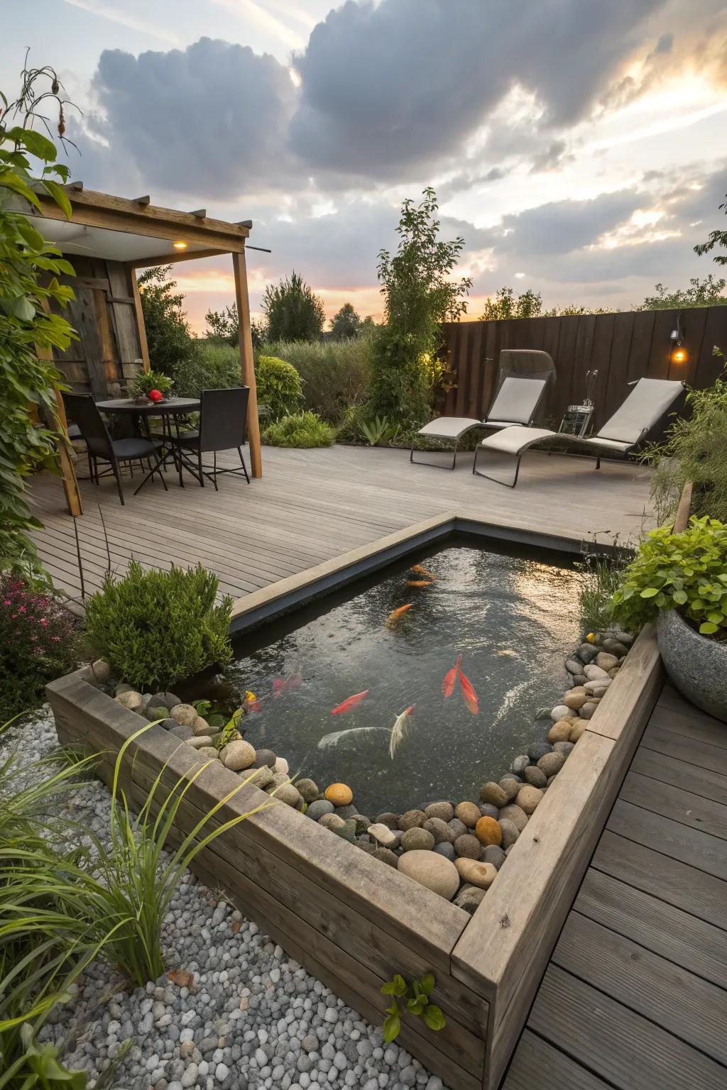 A compact pond design perfect for limited spaces.
