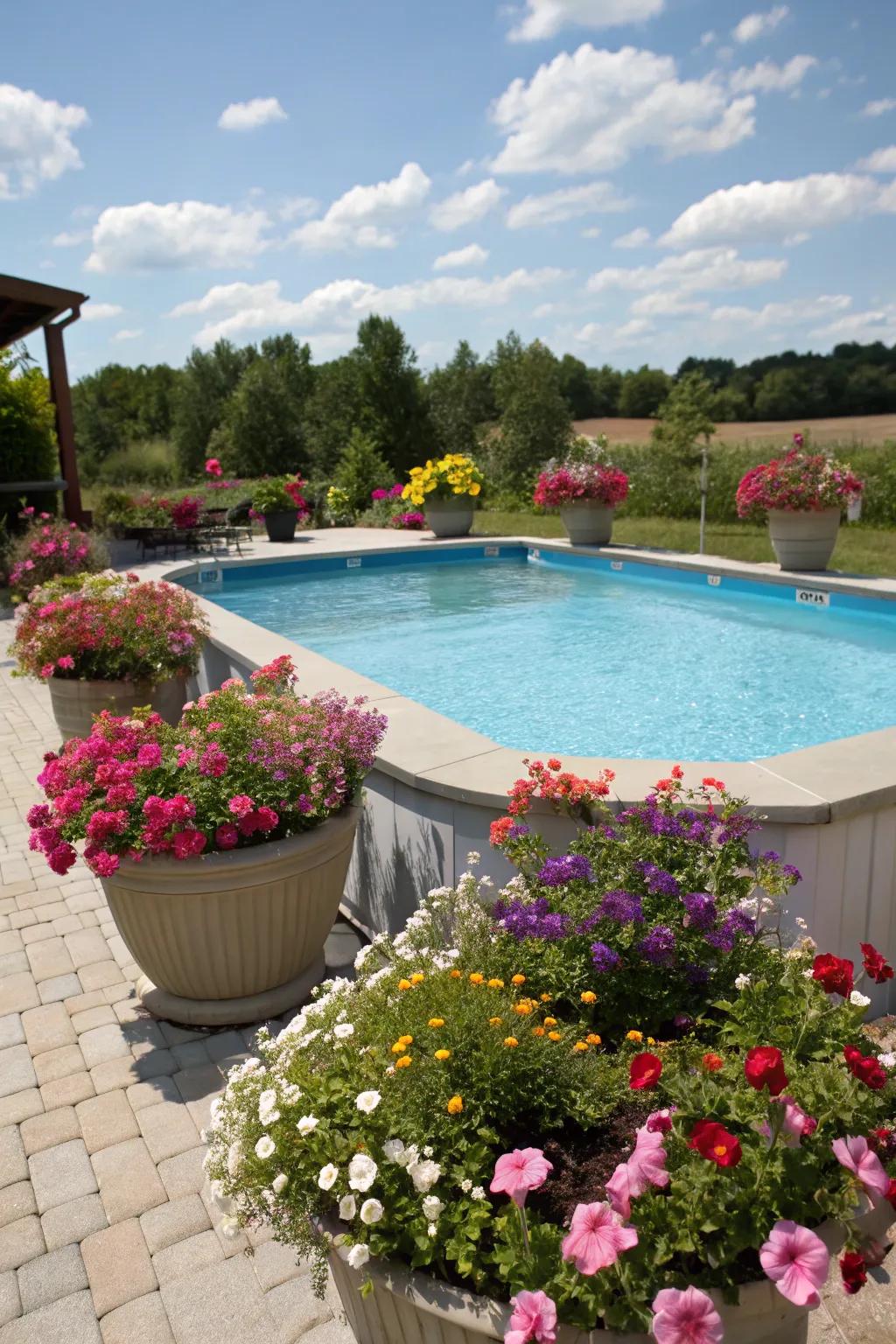 Planters bring a burst of color and life to your poolside.
