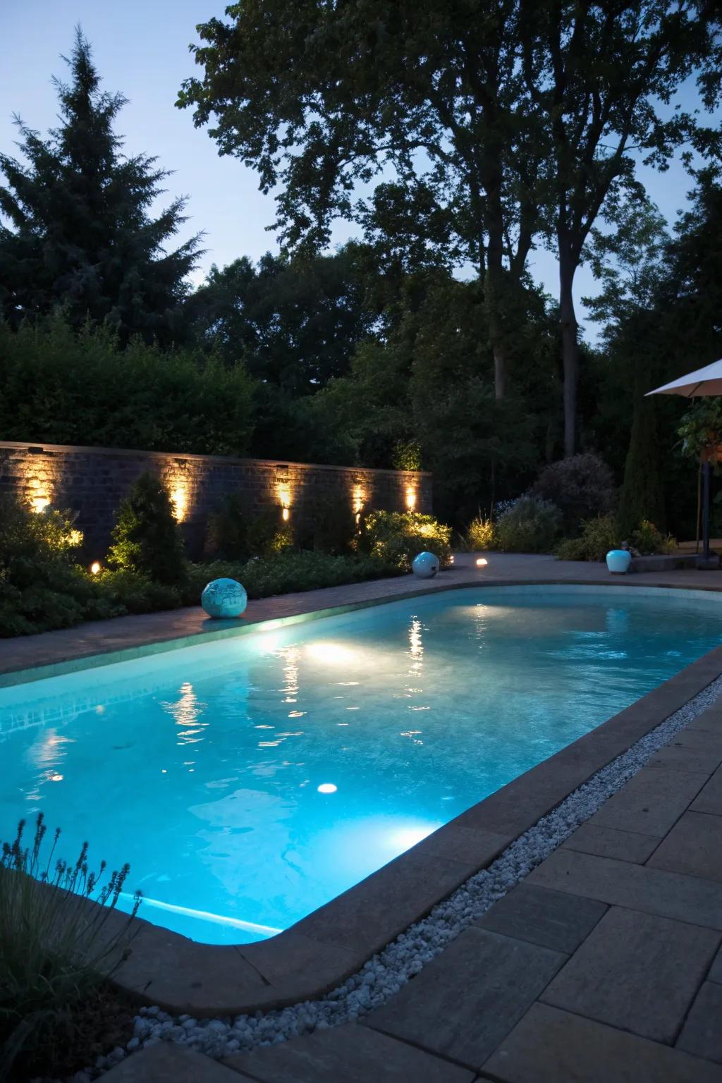 Underwater lights enhance the natural beauty of your pool.