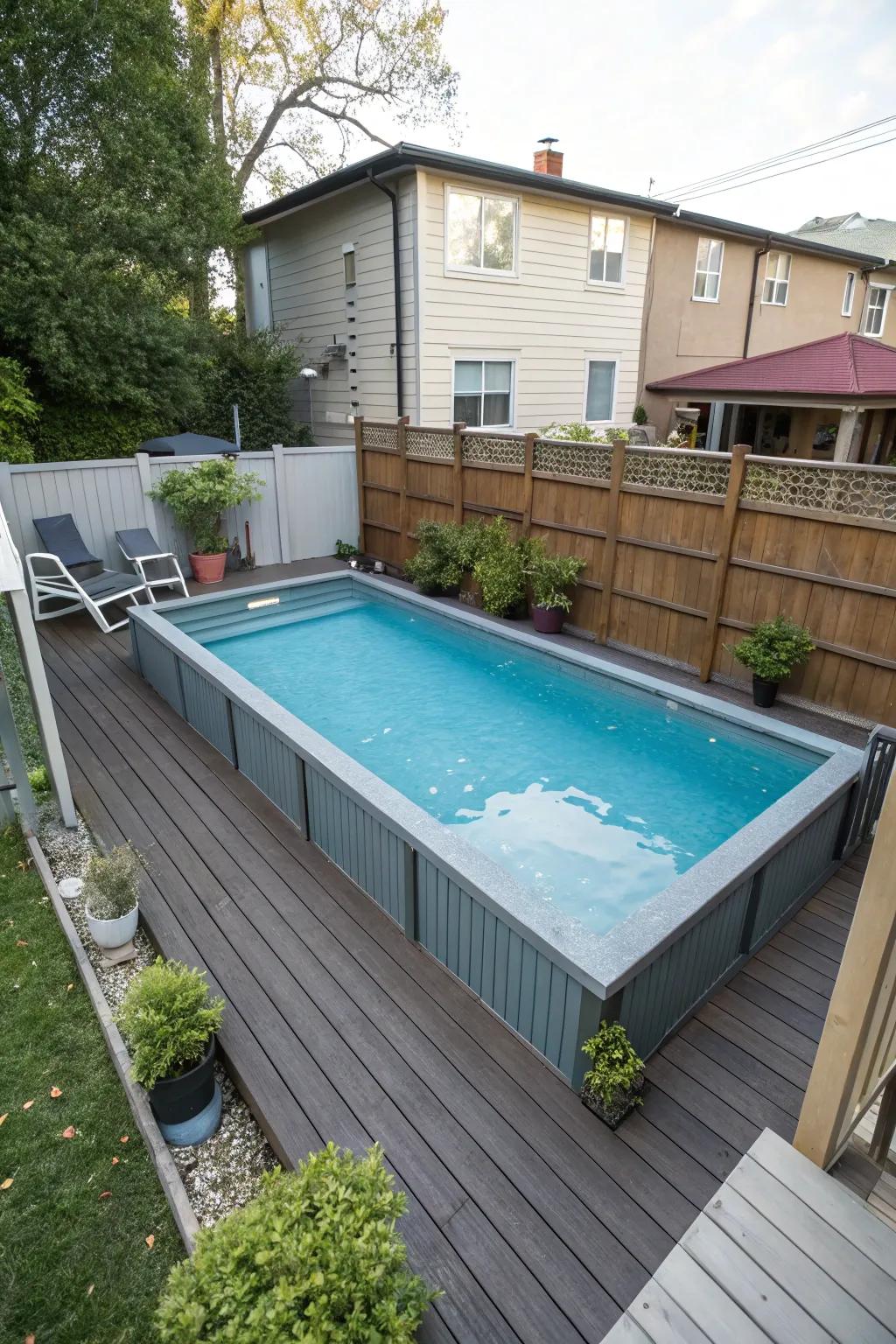 Semi-in-ground pools blend seamlessly into the landscape.