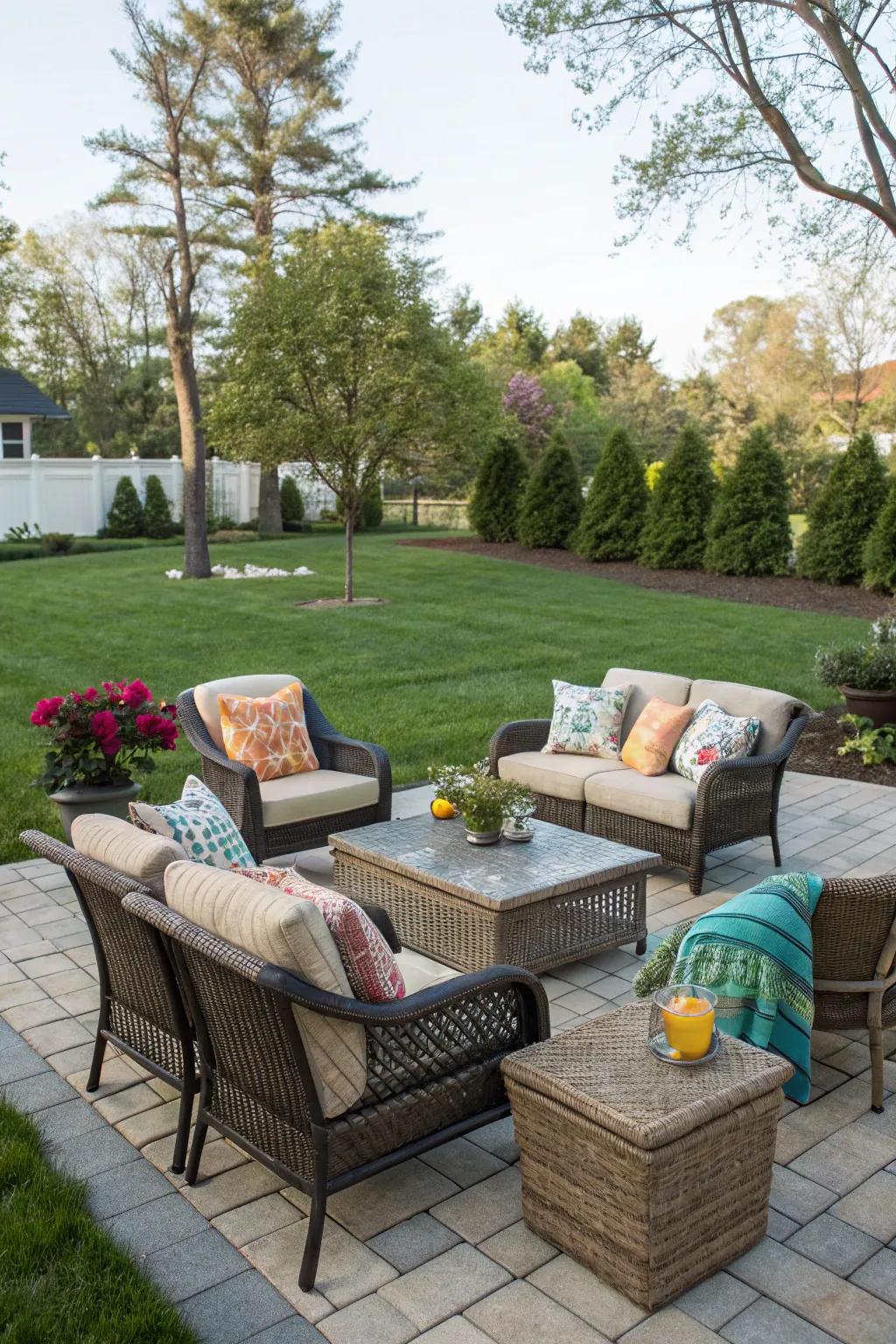 Inviting seating area with stylish outdoor furniture.