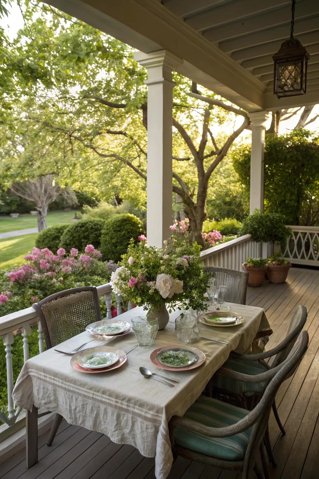 A dining area makes your porch a perfect spot for casual meals.