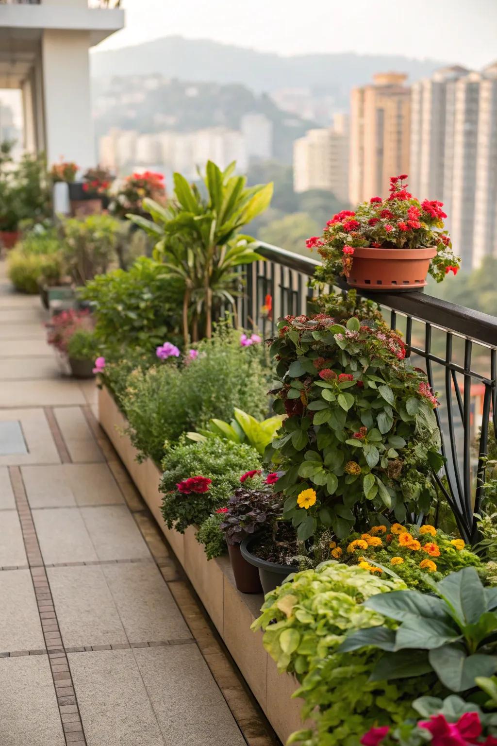 Aesthetic arrangements create a visually appealing balcony garden.