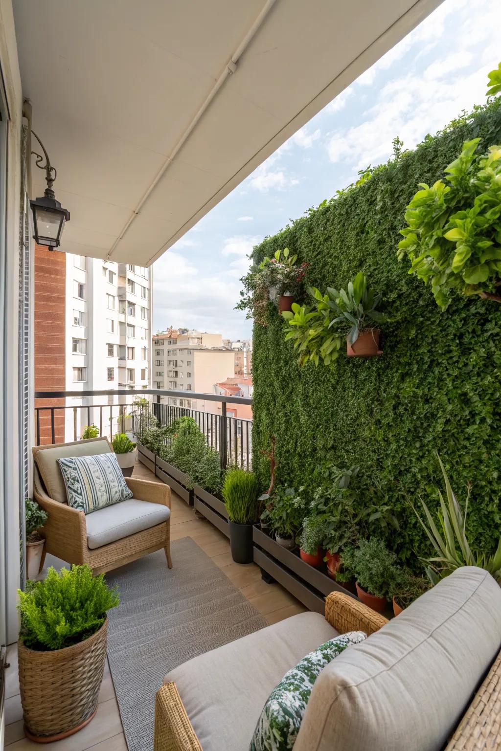 Faux foliage walls offer a maintenance-free way to add privacy and greenery.