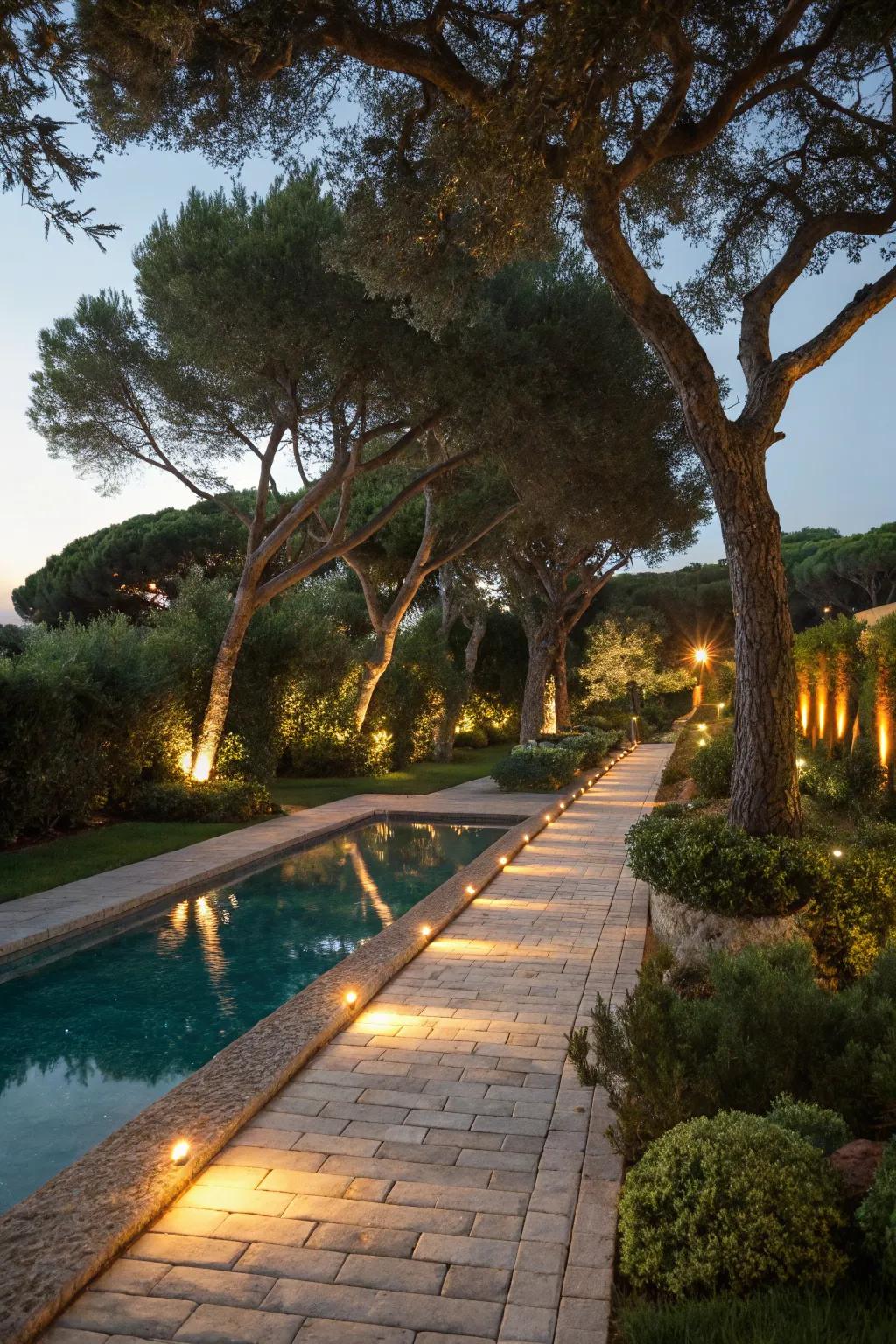 Landscape lighting enhances safety and highlights natural beauty.