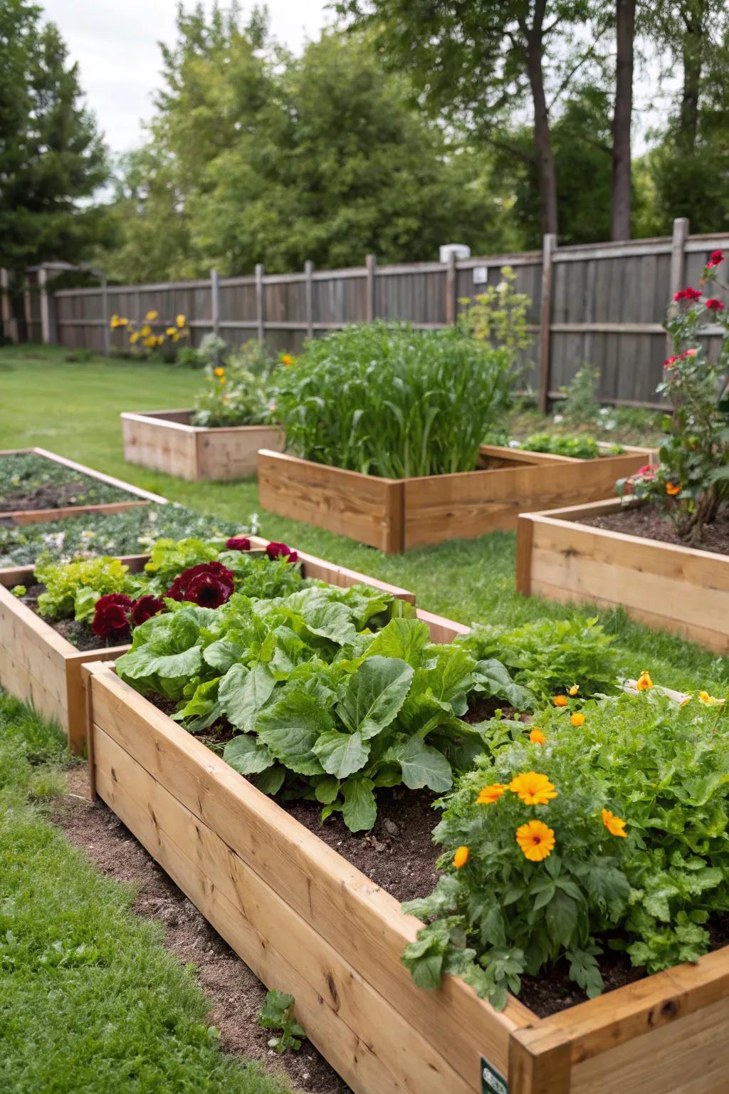 Raised garden beds for organized planting.