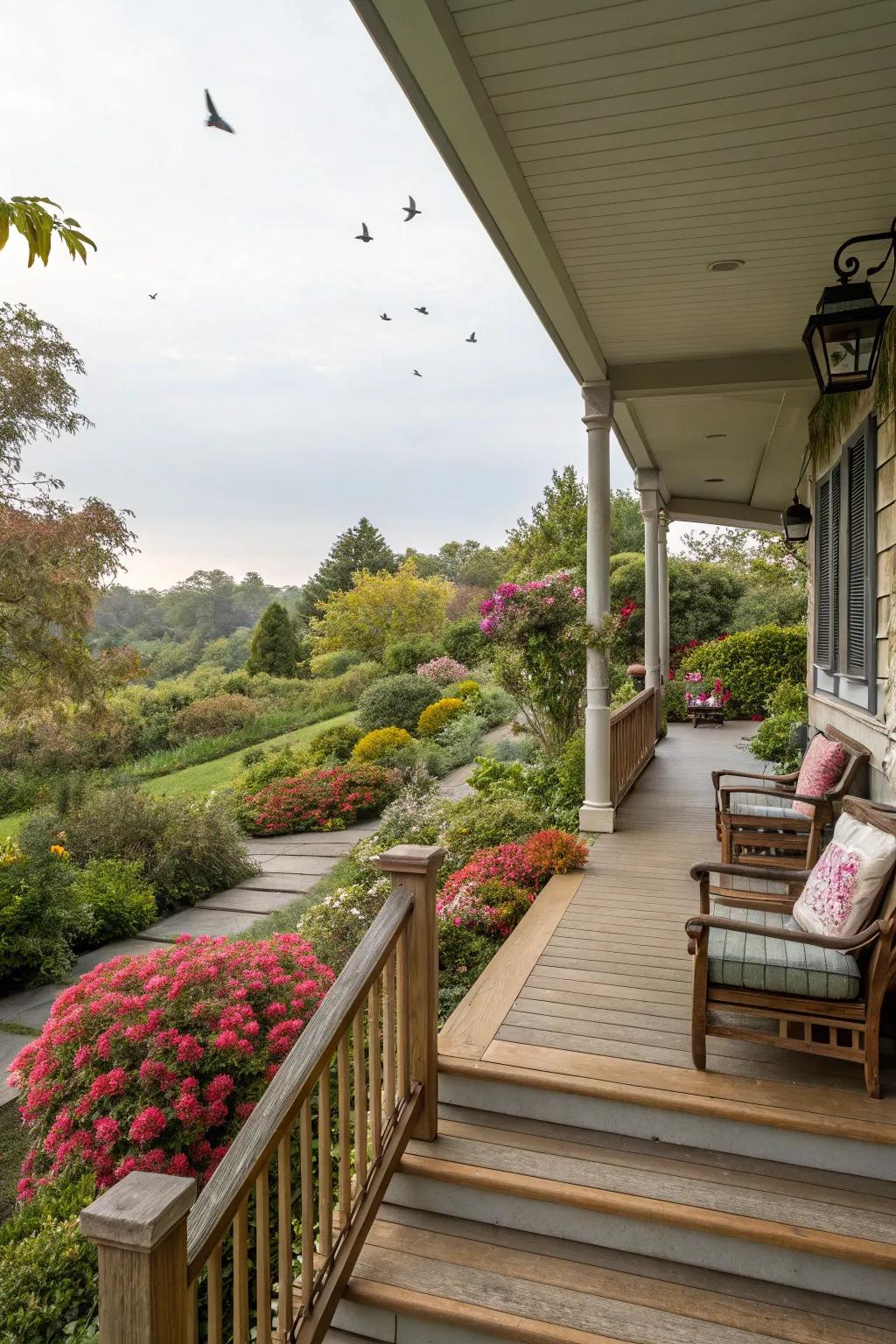 Wraparound steps offer elegance and accessibility.