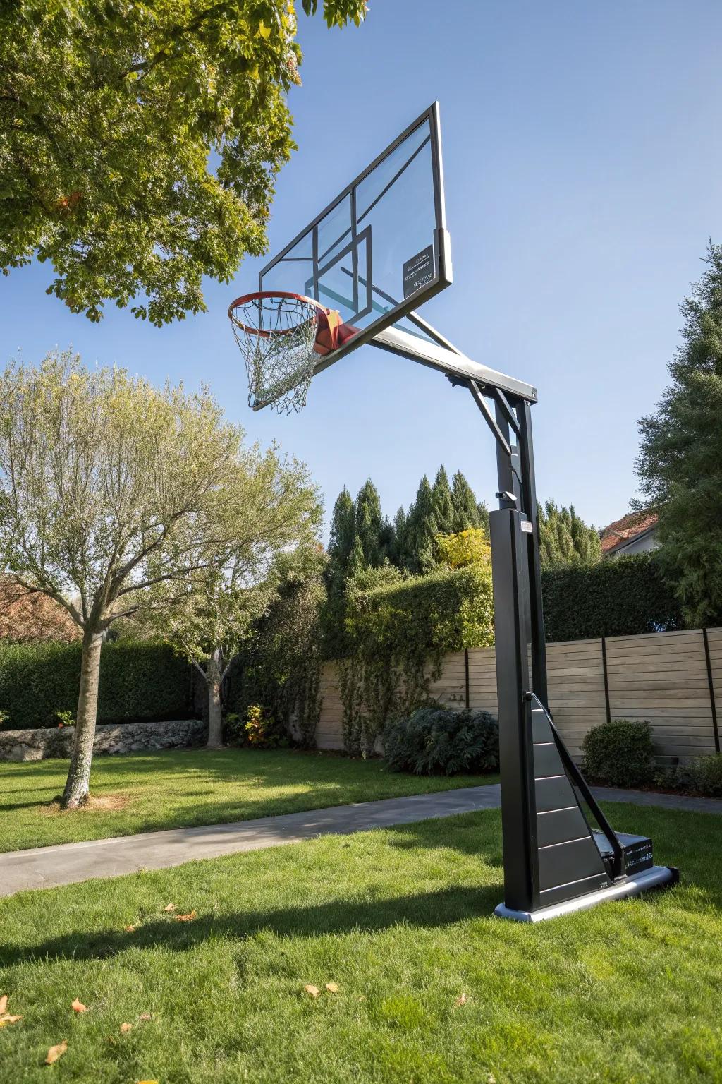 A stylish, adjustable basketball hoop that enhances any backyard.