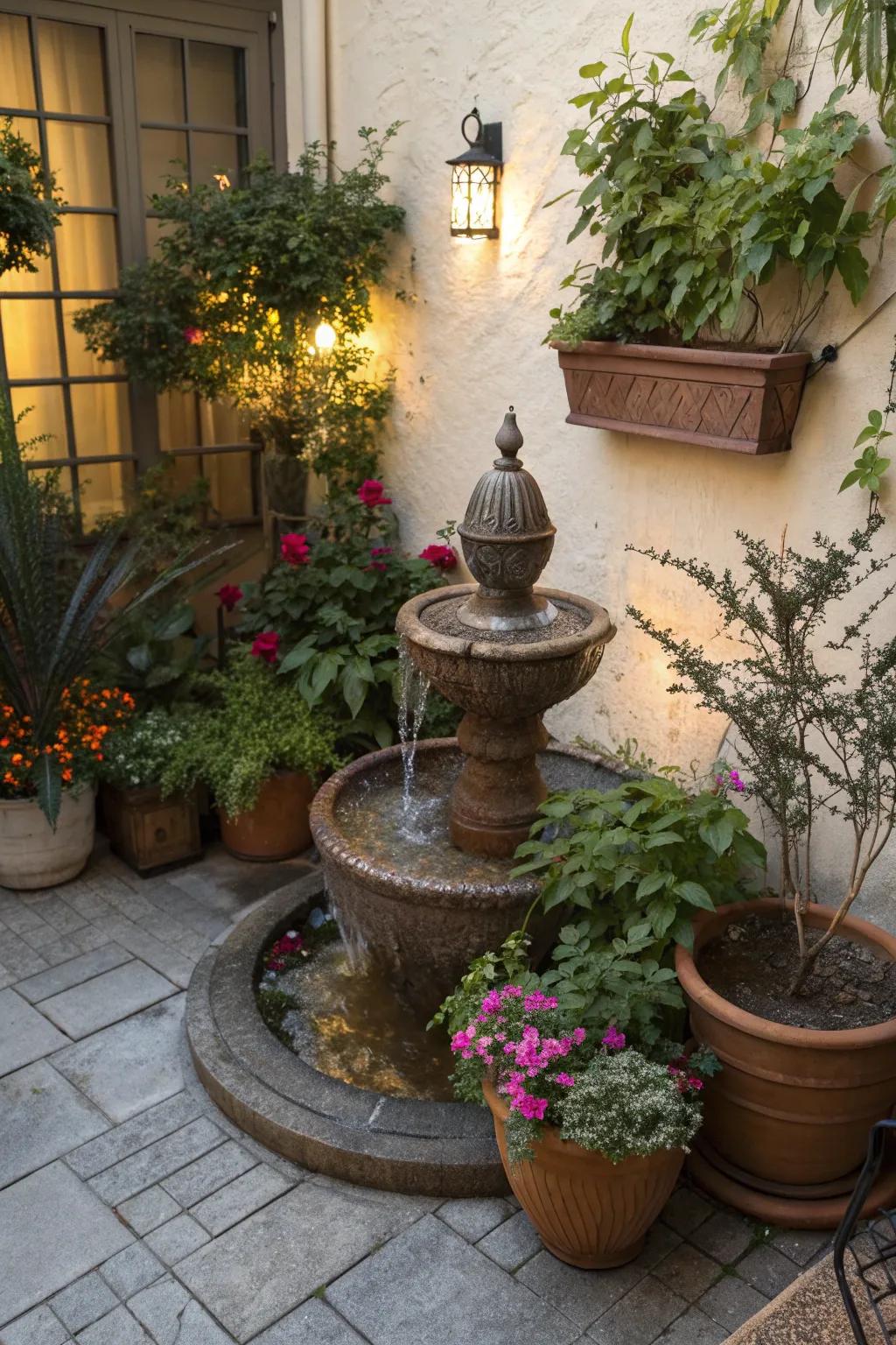 Small spaces come alive with compact water features.