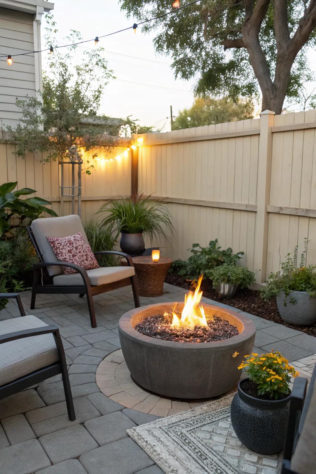 A compact corner gas fire pit is perfect for small spaces.