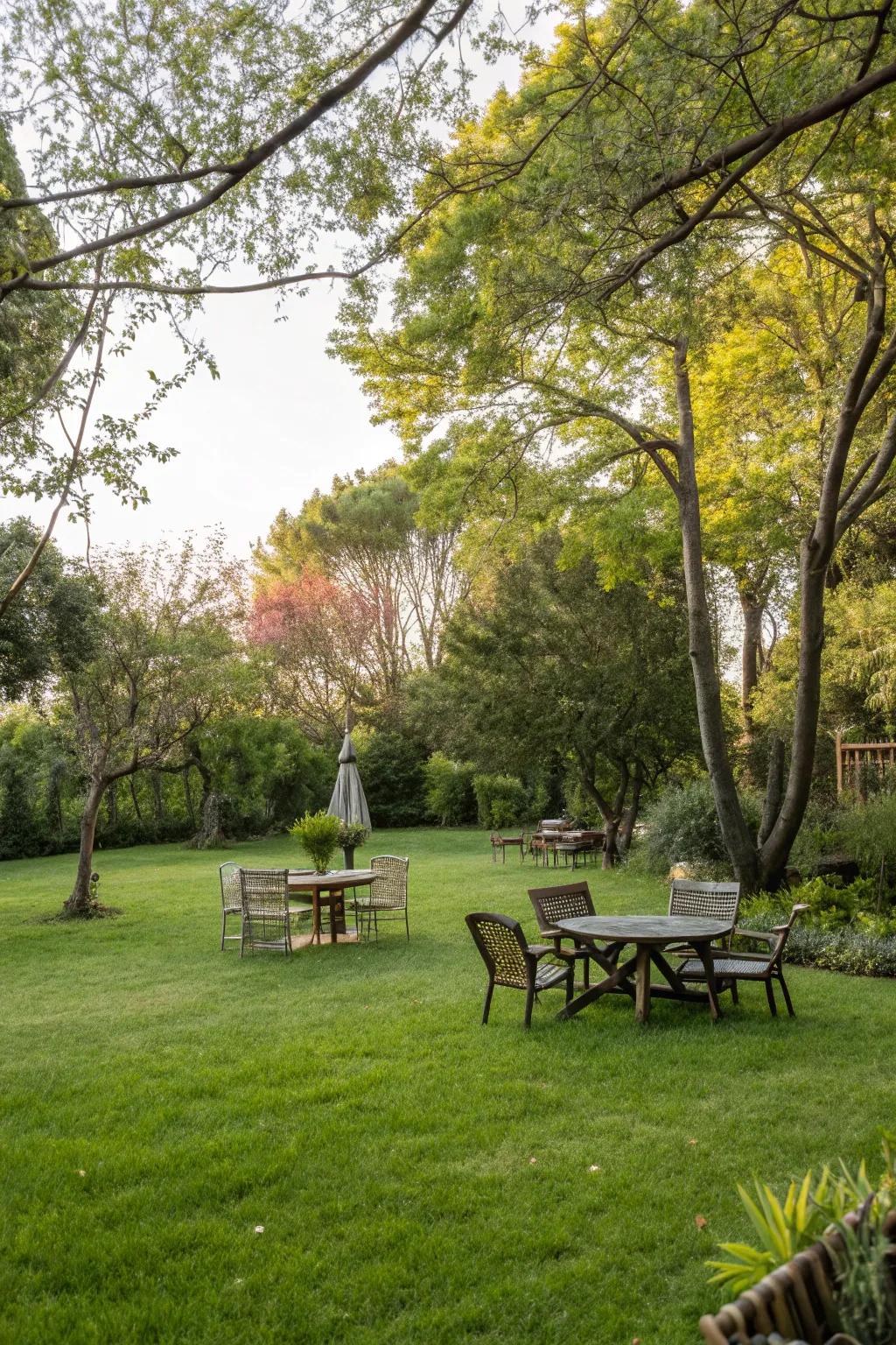 Relax in style with outdoor seating nestled in your lawn.