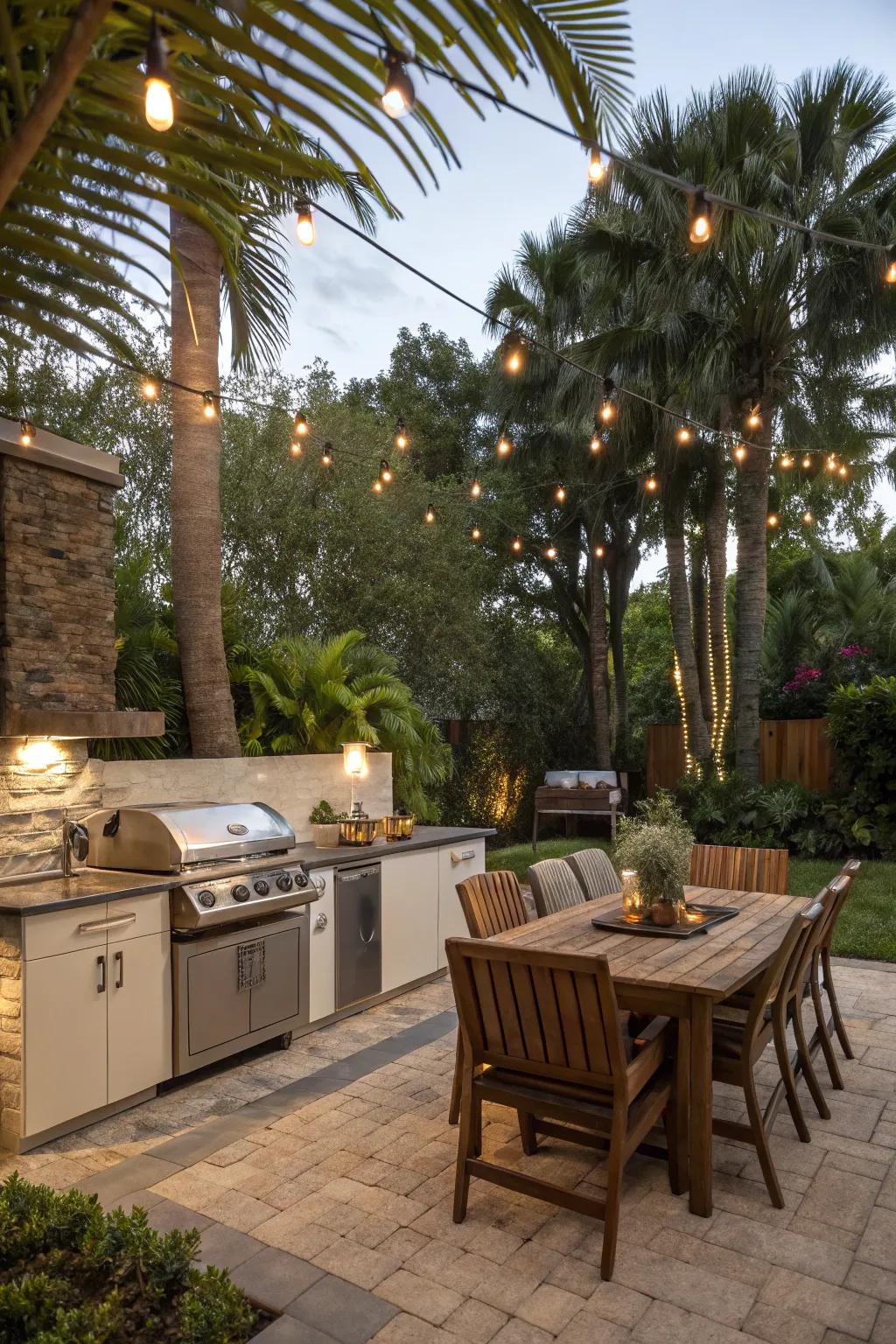 An inviting outdoor kitchen in a Florida backyard, ready for al fresco dining.