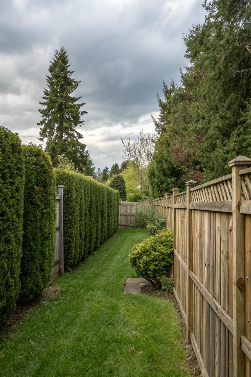 A private oasis with grass, surrounded by hedges.