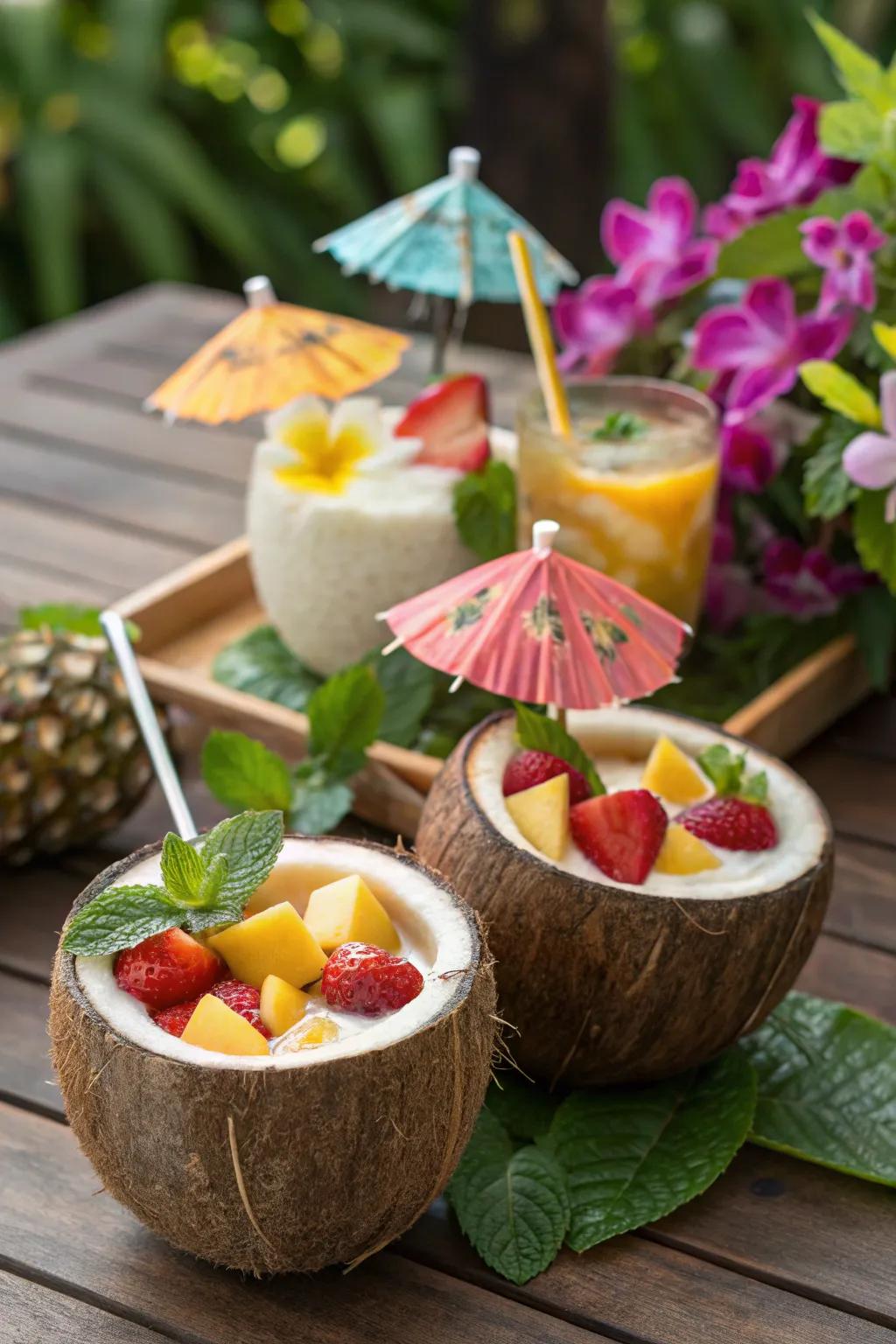 Coconut cups add a fun, tropical twist to your beverages.