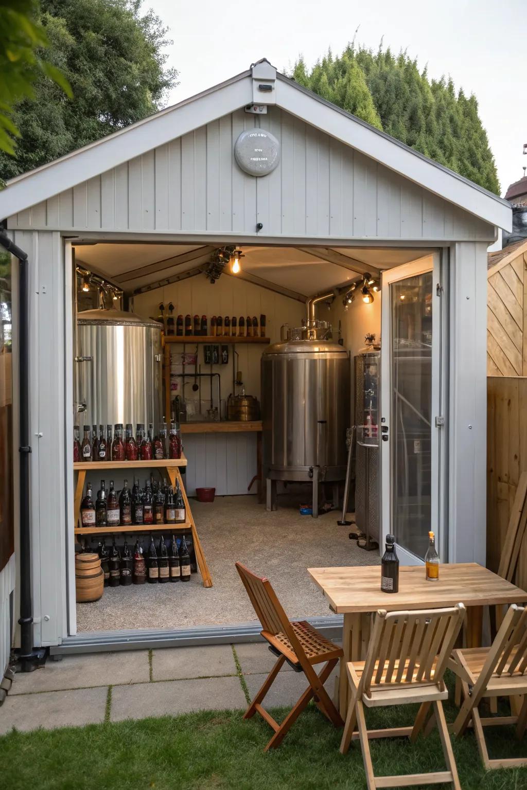 Brew your own creations in a home brewery shed.