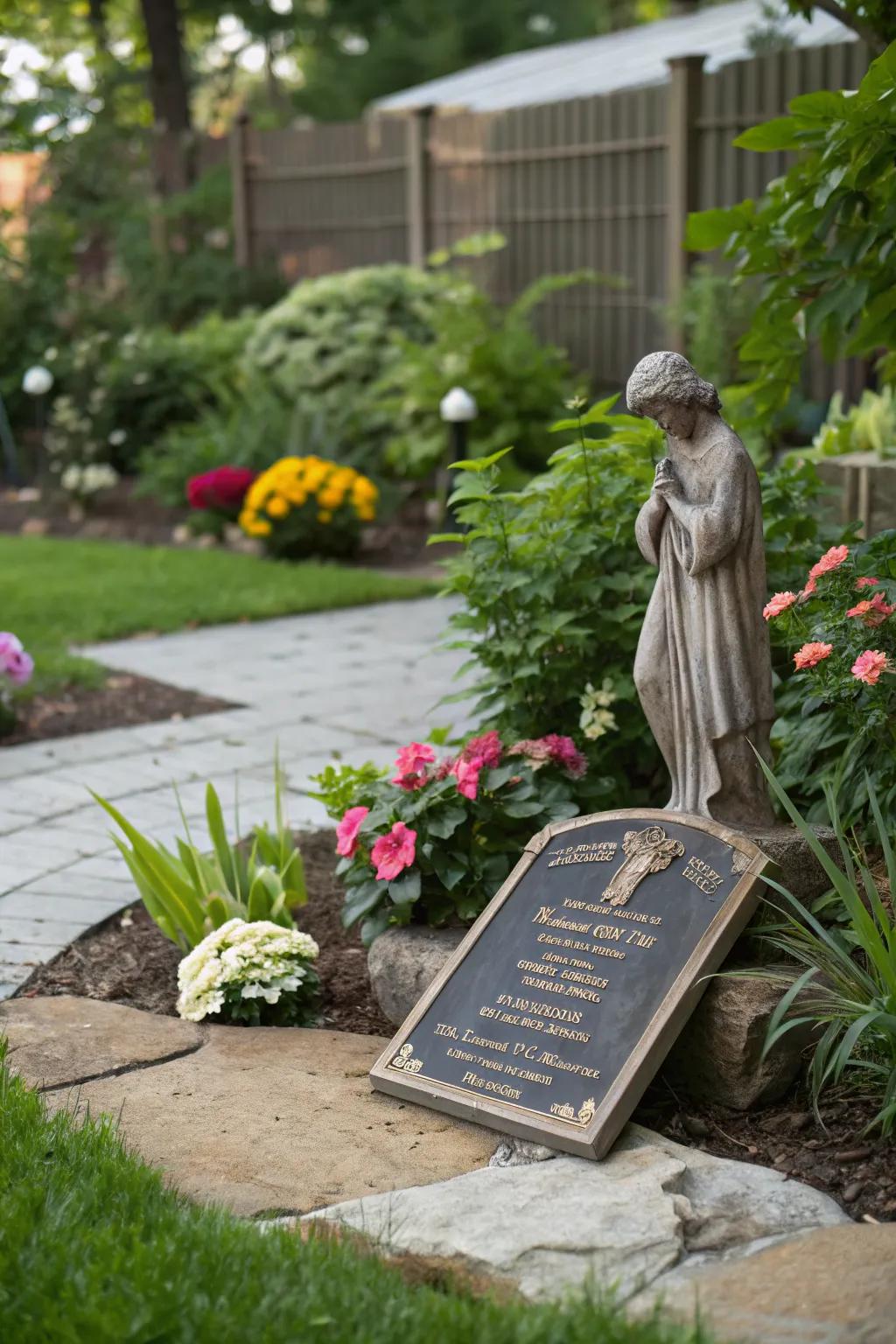 Personalized decor adds a touching tribute to a memorial garden.