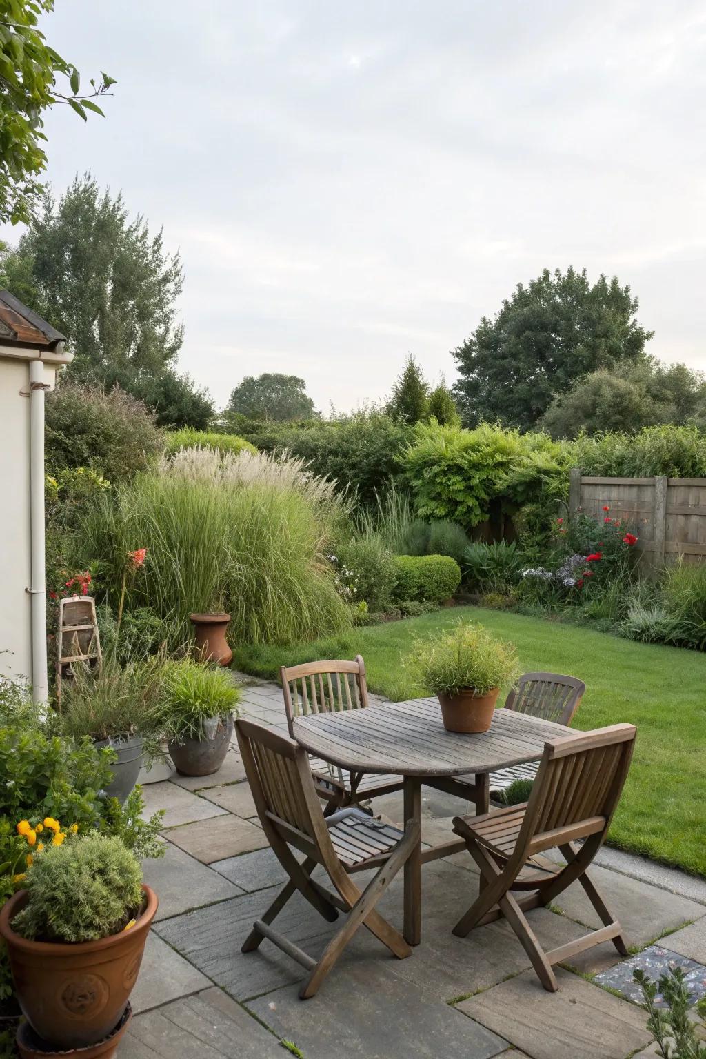 Create a natural retreat with lush greenery around your patio.