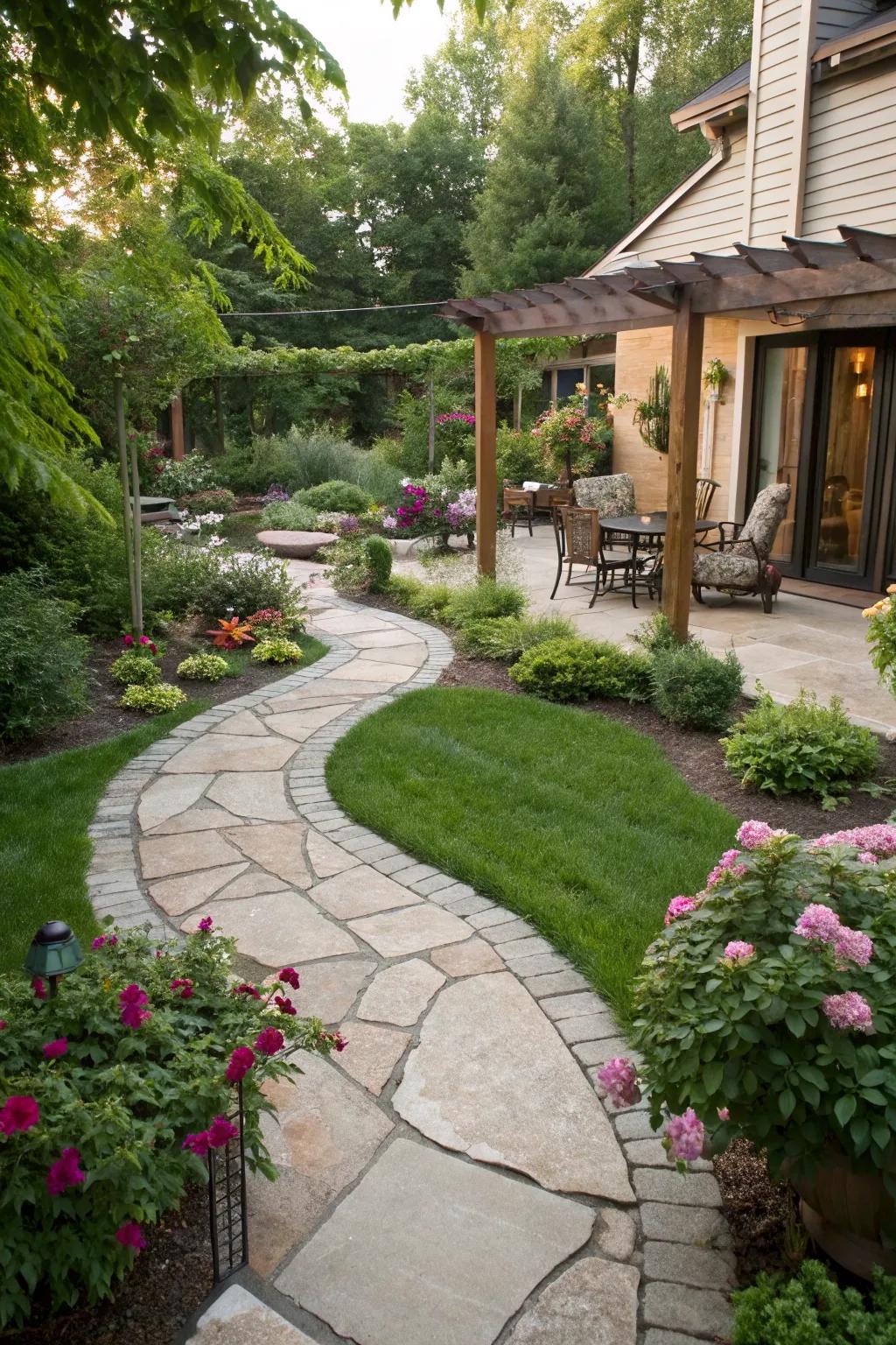 Stone pathways lead you through your garden paradise.