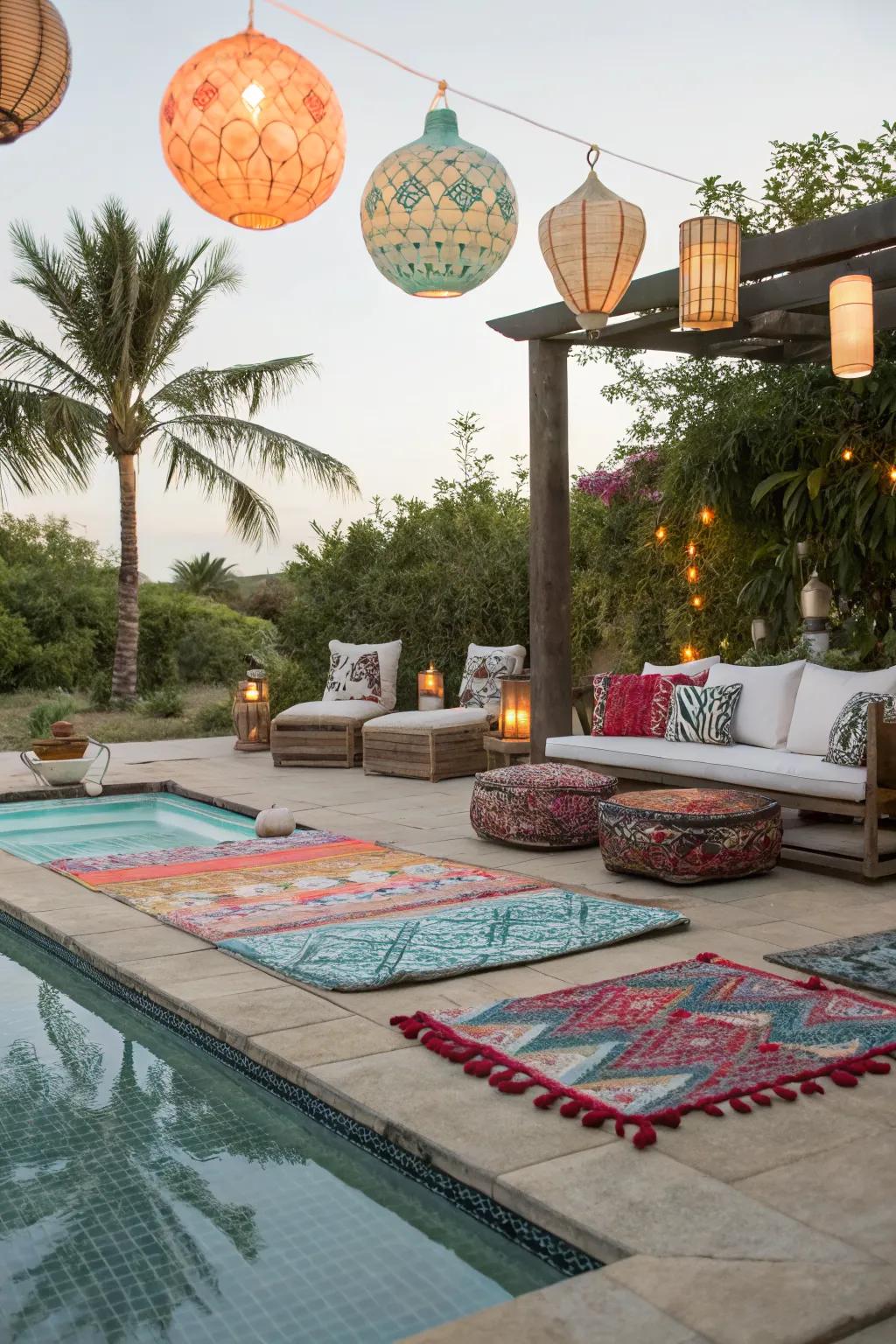 Personalized decorative elements adding charm to the poolside.