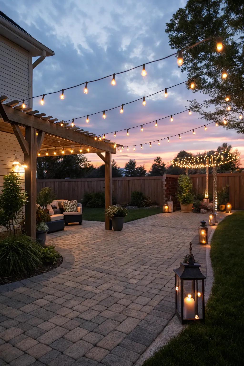Magical lighting on a paver patio