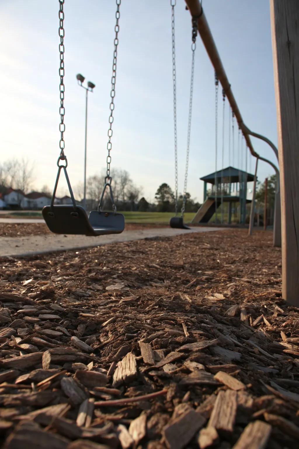 Pine bark nuggets add a rustic and soft layer to playgrounds.