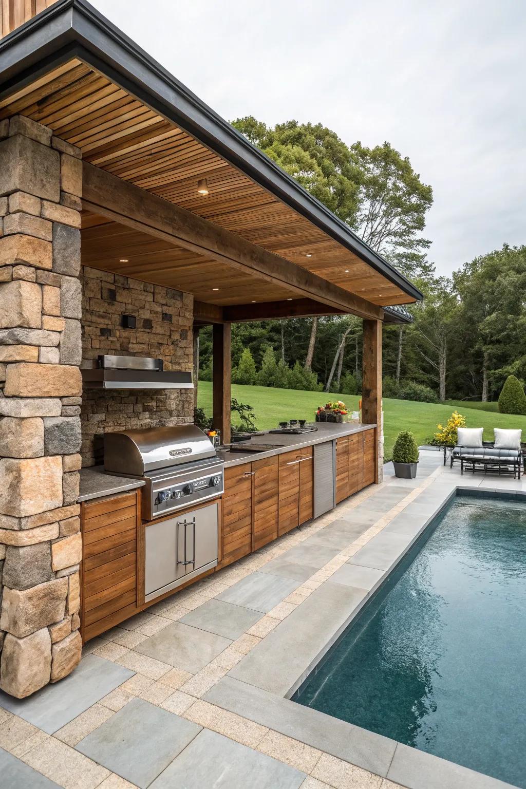 Blend modern elegance with rustic charm for a unique backyard look.