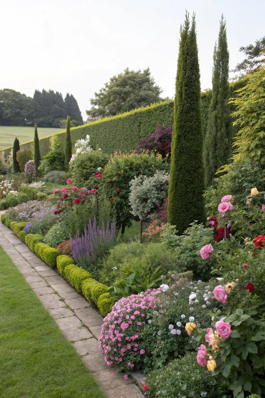 Mixed plant borders offer a colorful and effective privacy solution.