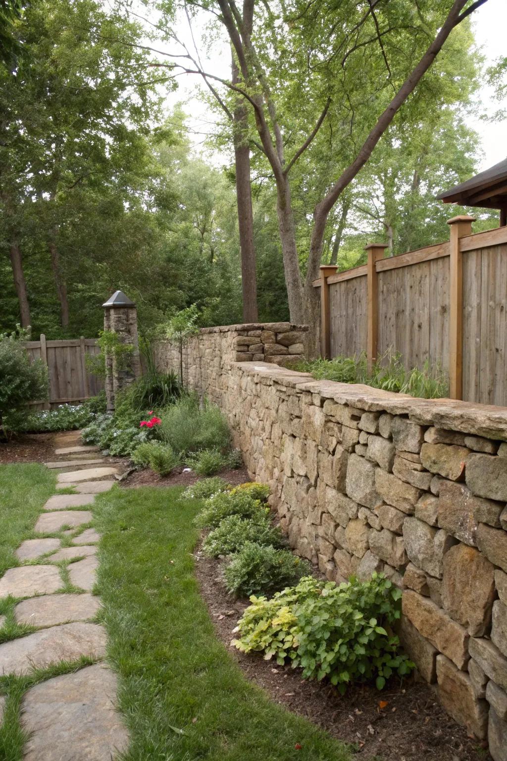 Natural stone walls offer a timeless and earthy privacy solution.
