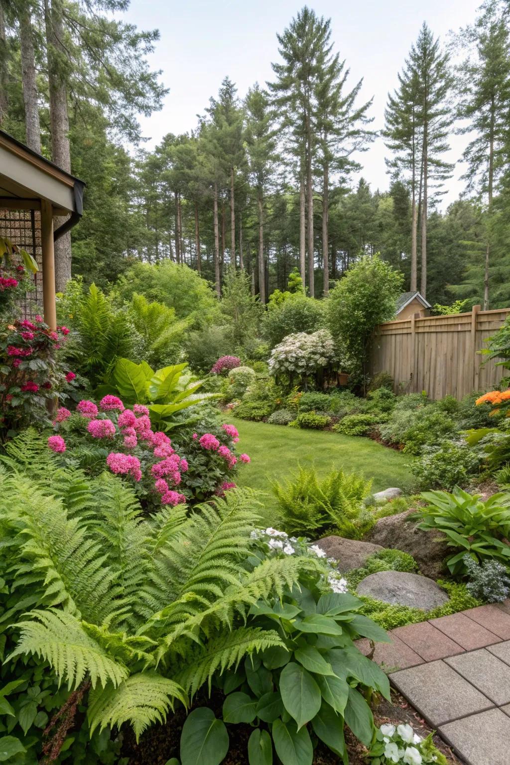 Lush plants create a calming and vibrant atmosphere.