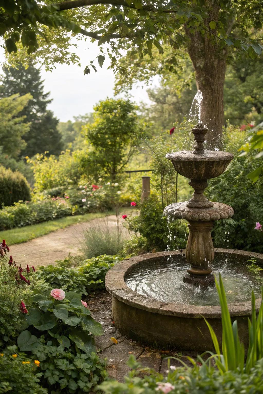 A water feature adds tranquility to your secret garden.