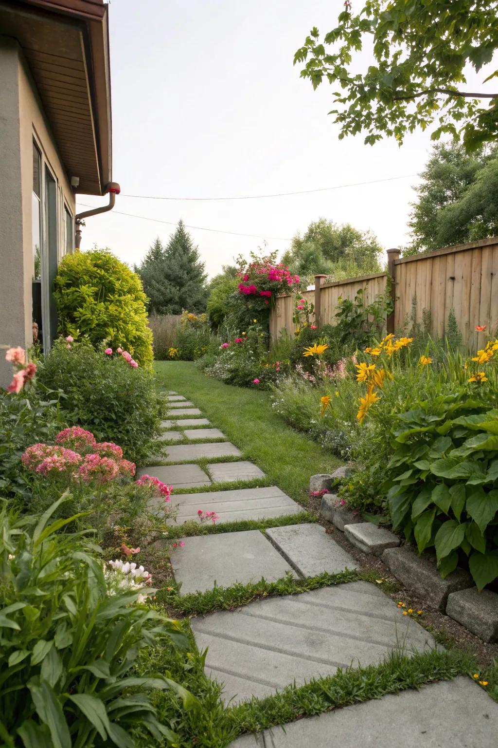 Green borders beautifully frame and soften patio slabs.