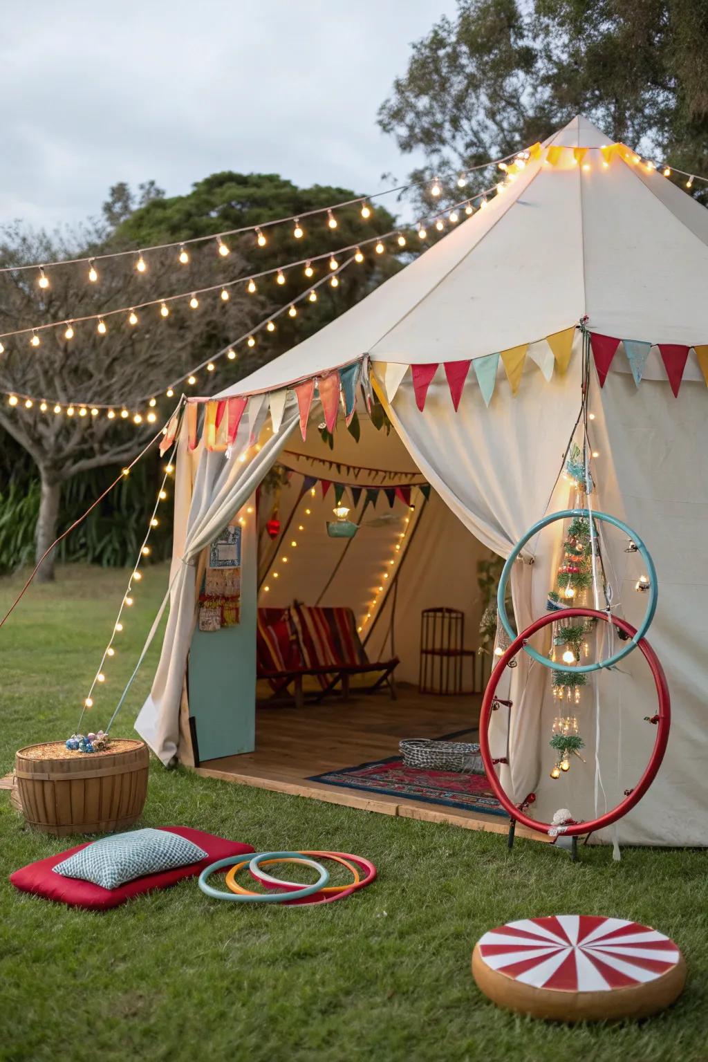 Step right up to a whimsical backyard carnival party.