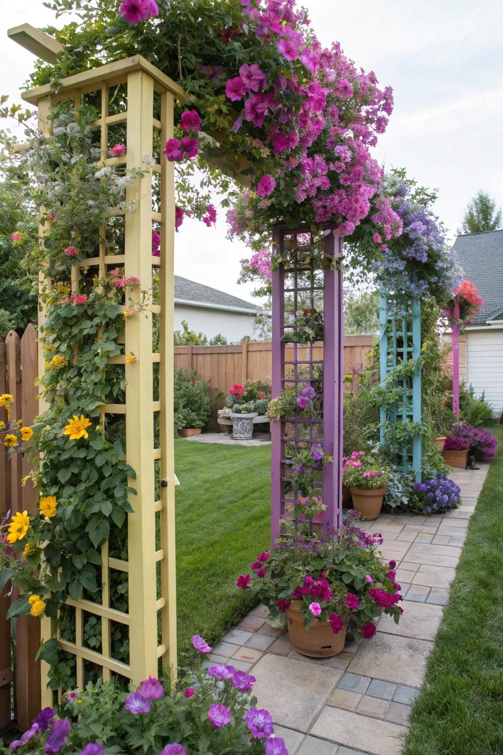 Add vibrancy to your garden with painted trellises.