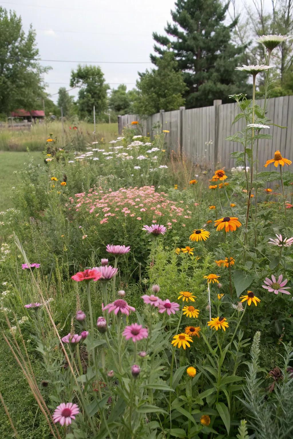 A vibrant tapestry of wildflowers in assorted heights and hues.