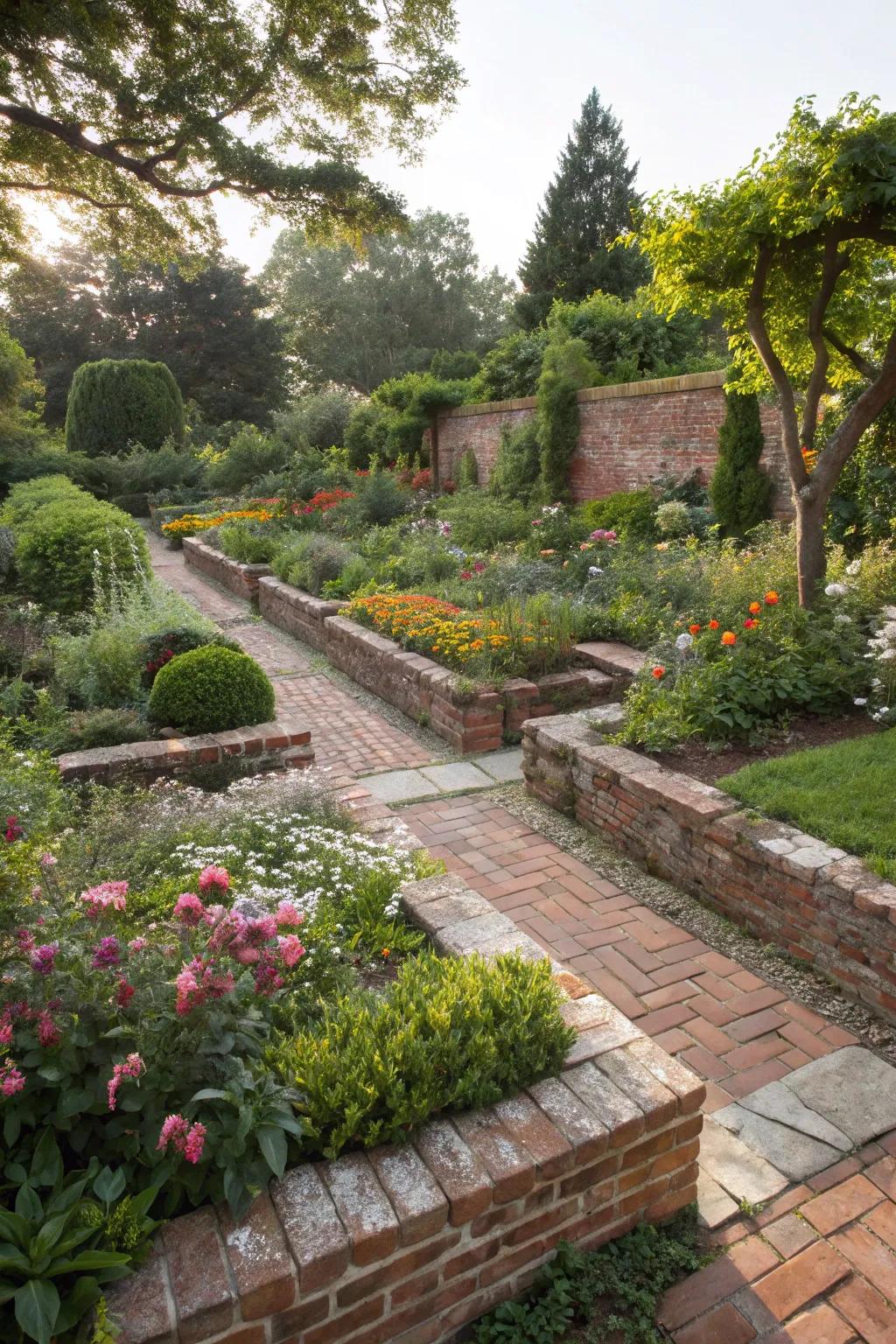 Brick and stone borders add classic charm to your garden.