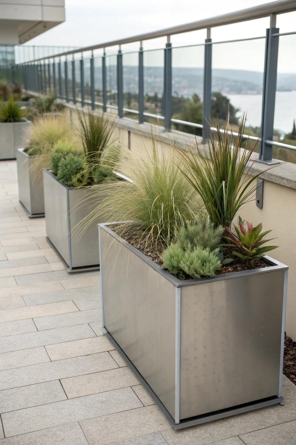 Modern metal boxes provide a stylish, minimalist appeal.