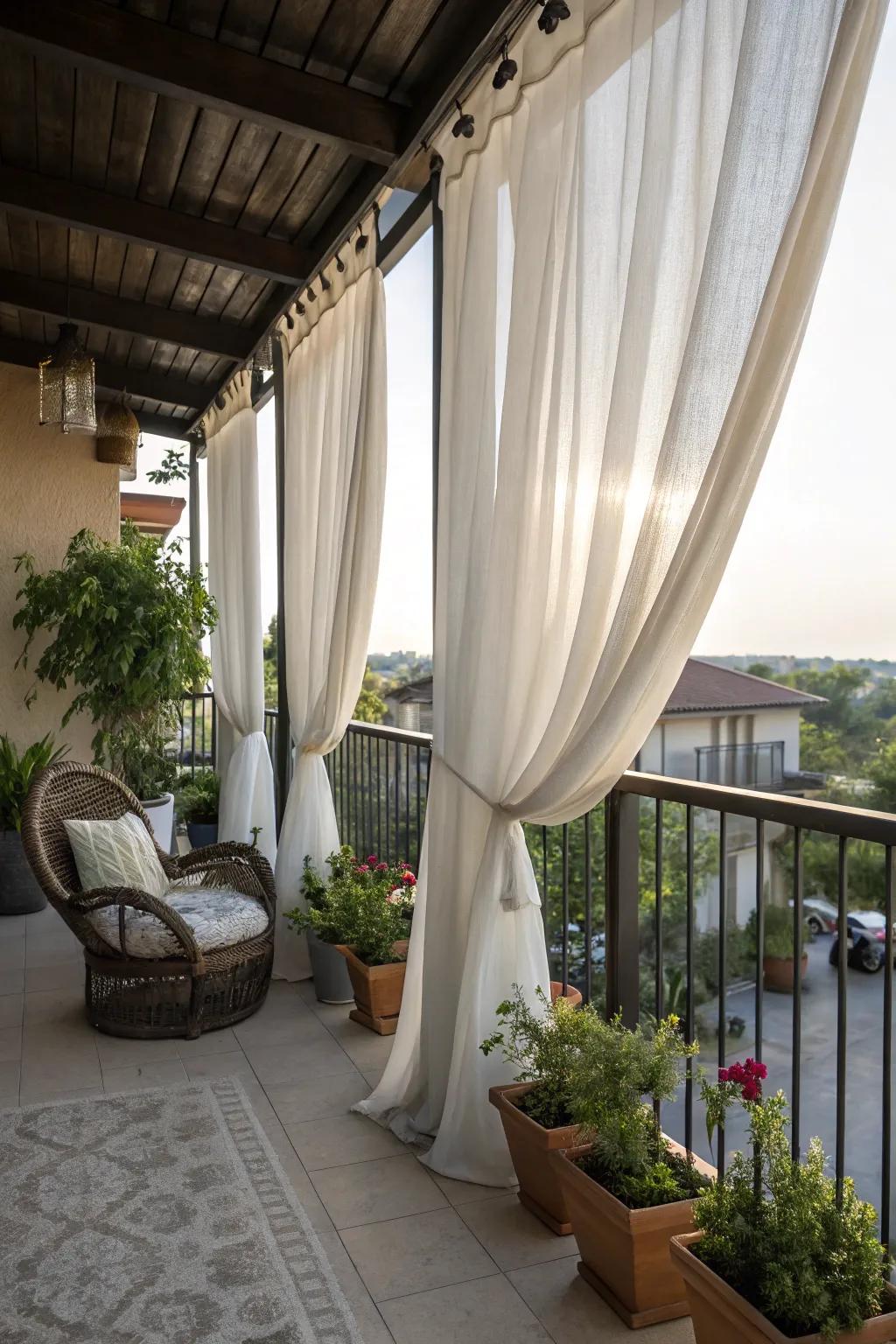 Outdoor curtains provide flexible privacy with a touch of sophistication.