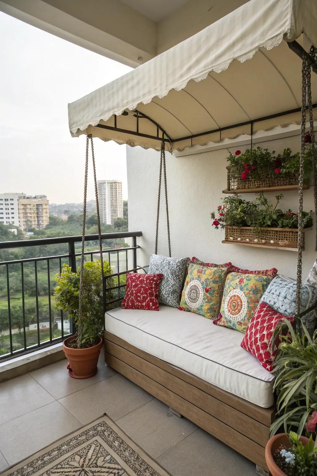 Convertible benches provide seating and storage.