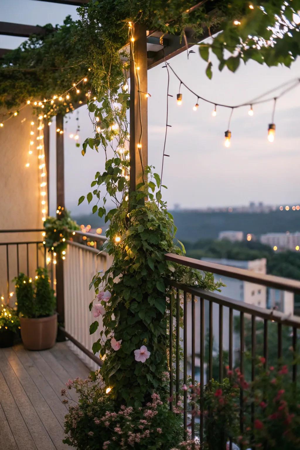 String lights add a magical touch to trellises.