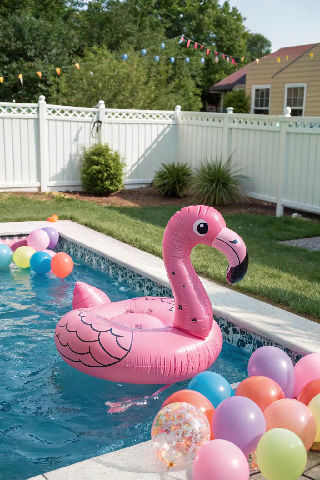 Themed inflatables add both style and fun to pool decor.