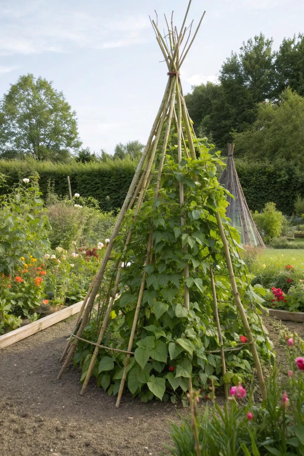 Create a fun teepee trellis for your vegetable garden.