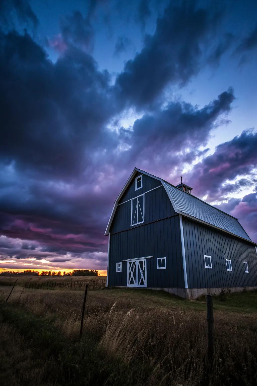 A sophisticated dark gray barn with modern appeal.